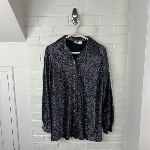 Vintage Montgomery Ward Silver Sparkle Button Down Shirt + Tank Set - Picture 10 of 11